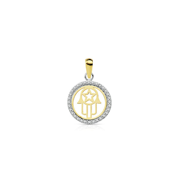 Pendente ciondolo brillante Mano Fatima Zircone Bicolore 18K