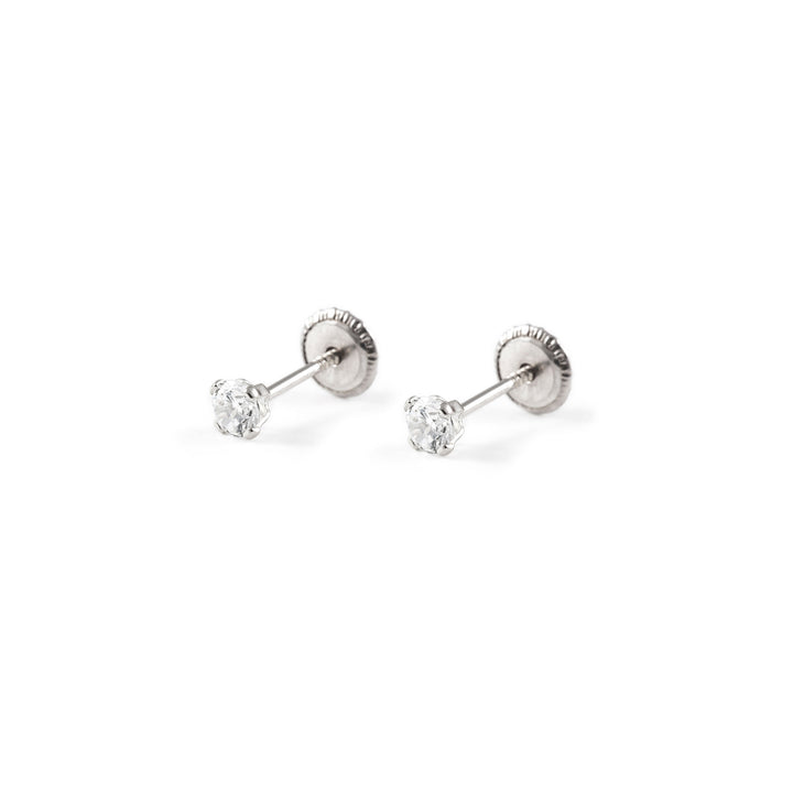 Pendientes Bebe o Niña Oro Blanco Garra Circon 3 mm