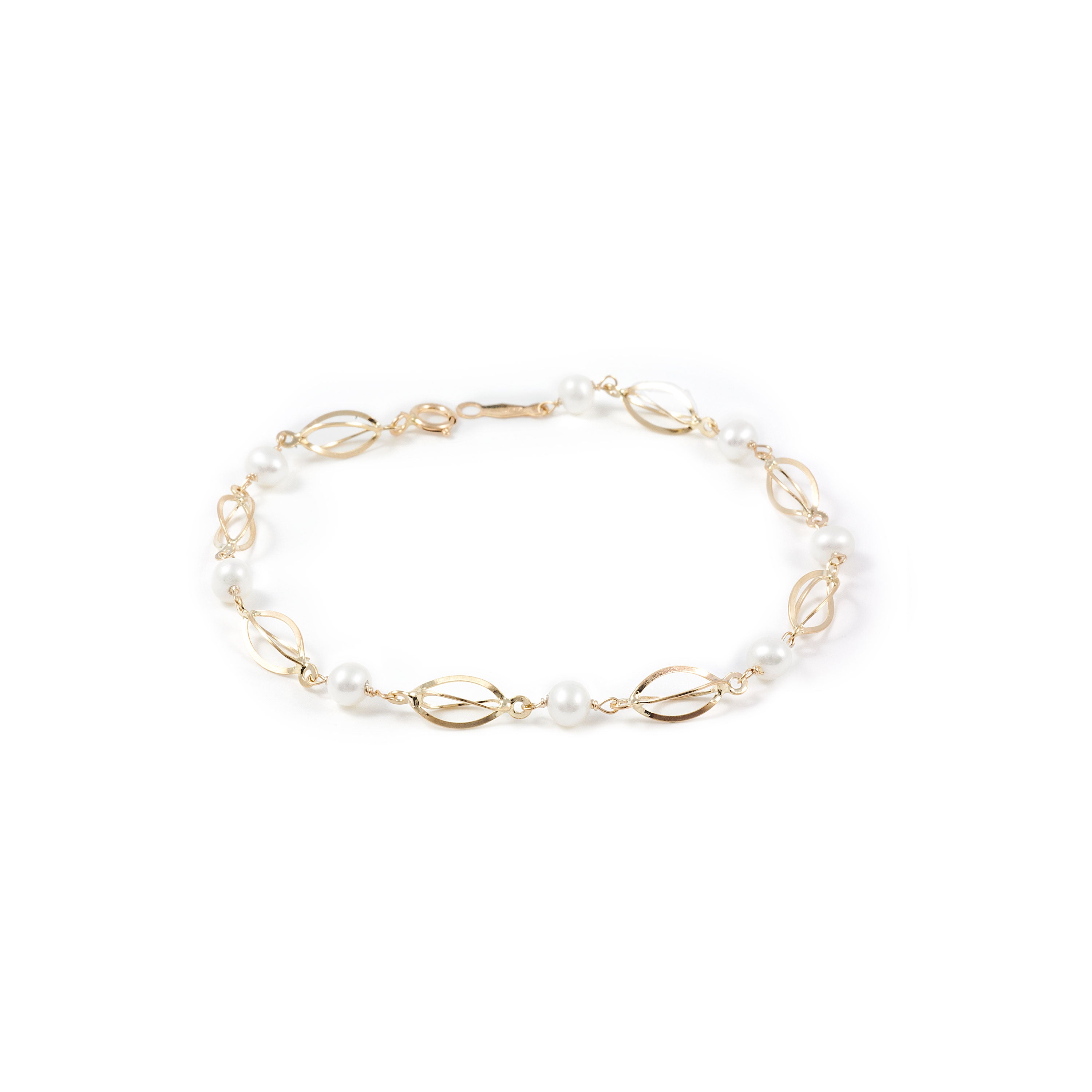 Bracciale Ragazza Oro Giallo 9K Perla Roton4 mm Cestino Brillante