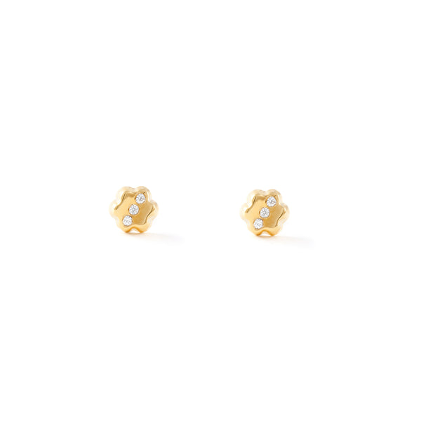 Orecchini bambini ragazza fiore margherita Zircone Oro Giallo 18K