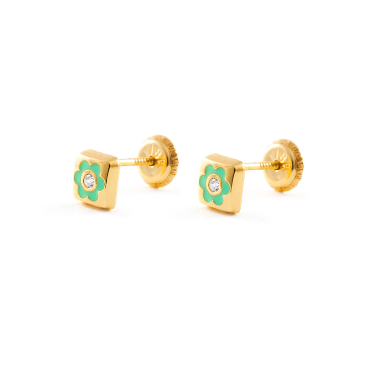 Pendientes Bebe o niña cuadrado Esmalte Verde               