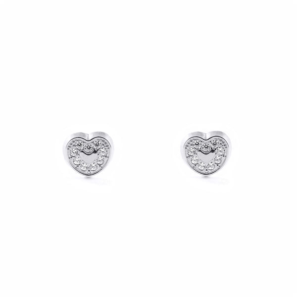 Orecchini ragazza Cuore Zircone Oro Bianco 9K