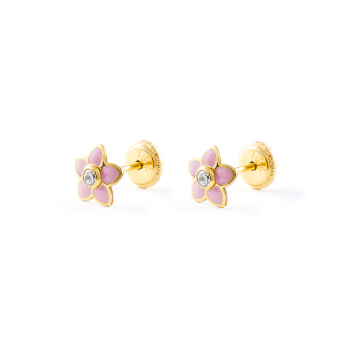 Pendientes Niña Flor Esmaltada Rosa