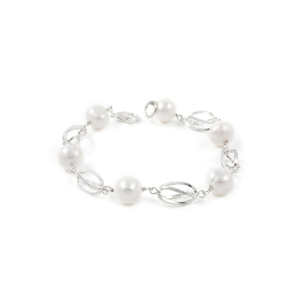 Bracciale in Argento Cestino di Perle Naturali 8 mm