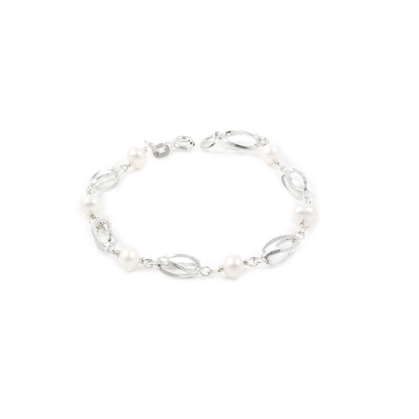 Bracciale in Argento Cestino di Perle Naturali 6 mm