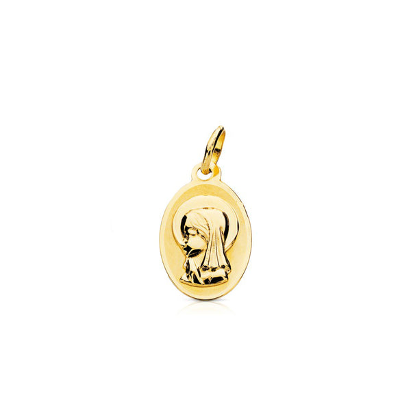 Medaglia religiosa pendente Oro Giallo 18K Personalizzata Vergine Bambina Ovale Opaca e Lucida 17 x 10 mm