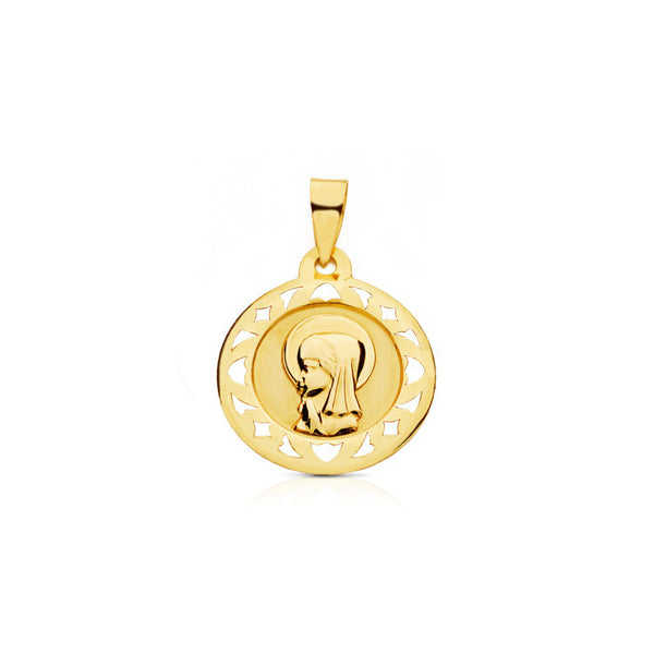 Medaglia religiosa pendente Oro Giallo 9K Personalizzata Vergine Bambina Rotonda Opaca e Lucida 18 x 18 mm