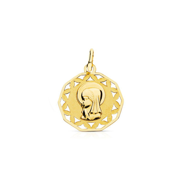 Medaglia religiosa pendente Oro Giallo 9K Personalizzata Vergine Bambina Poligonale Opaca e Lucida 16 x 16 mm