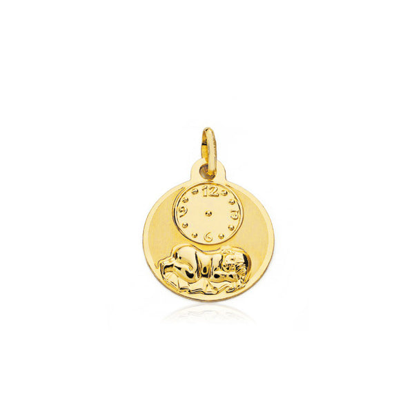 Medaglia religiosa pendente Oro Giallo 9K Personalizzata Angelo Ovale Opaco e Lucido 15 x 15 mm