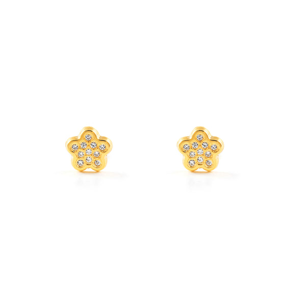 Orecchini ragazza Fiore Zircone Oro Giallo 9K