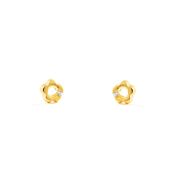 Orecchini bambini ragazza fiore margherita Zircone Oro Giallo 18K