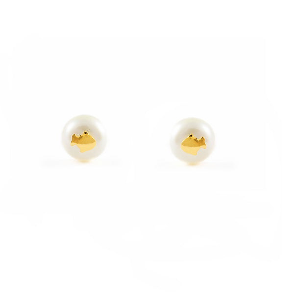 Orecchini ragazza Pesce Perla 7 mm Oro Giallo 18K