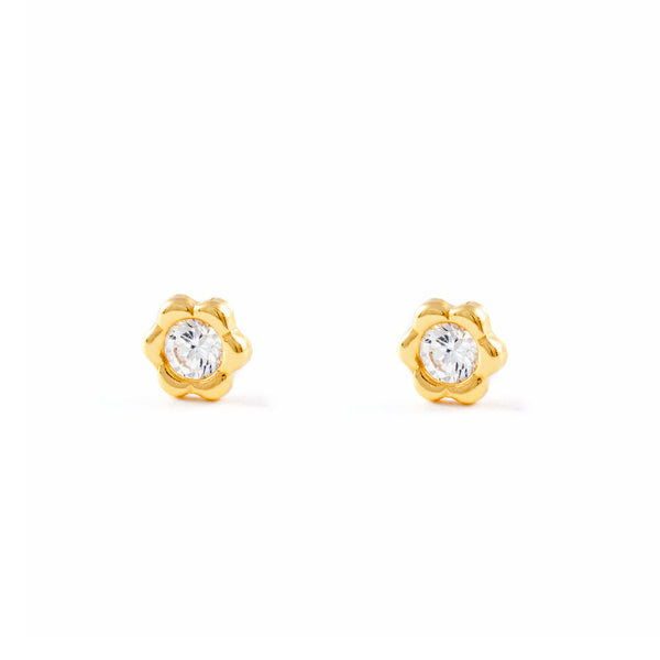 Orecchini ragazza fiore margherita Zircone Oro Giallo 18K