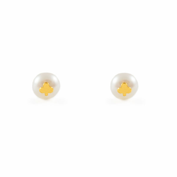 Orecchini ragazza Trifoglio Perla 5.5 mm Oro Giallo 18K