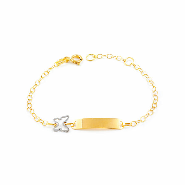 Bracciale Ragazza Oro Bicolore 18K Personalizzata Schiava Farfalla Brillantezza Texture 14 cm