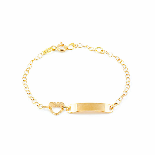 Bracciale Ragazza Oro Giallo 18K Personalizzata Schiava Cuore Brillante Texture 14 cm