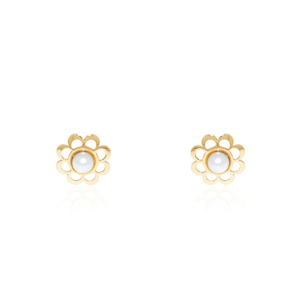 Orecchini bambini Fiore Perla 2 mm Oro Giallo 18K