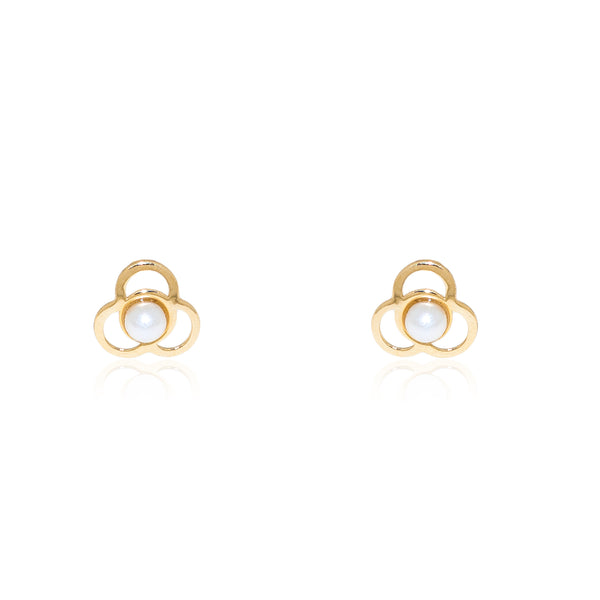 Orecchini bambini Trifoglio Perla 2 mm Oro Giallo 18K