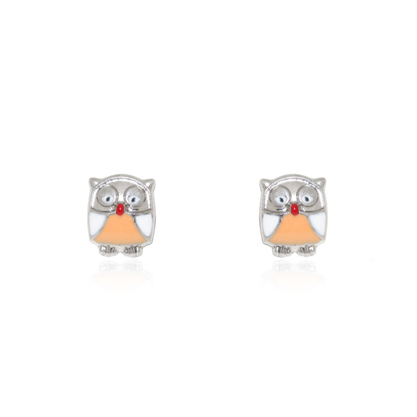 Orecchini Smalto arancione Gufo Argento Sterling 925 brillante