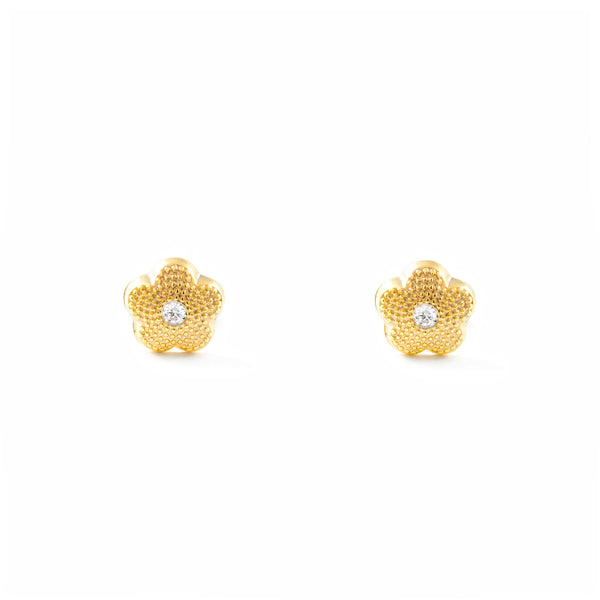 Orecchini ragazza fiore margherita Zircone Oro Giallo 9K