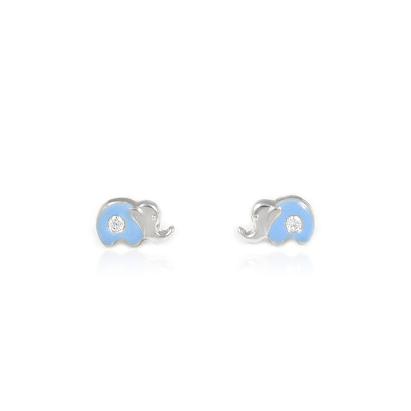 Orecchini Smalto Blu Elefante Zircone Argento Sterling 925 brillante