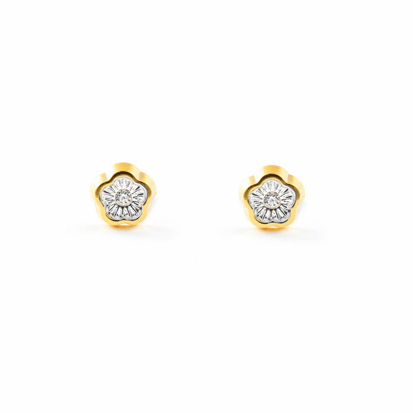 Orecchini ragazza fiore margherita Zircone Oro Giallo 18K