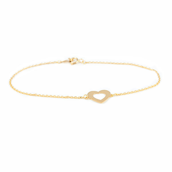 Bracciale Donna Ragazza Oro Giallo 18K Cuore Brillante 18 cm