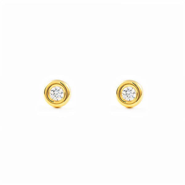 Orecchini ragazza donna Rotondo Zircone Oro Giallo 18K