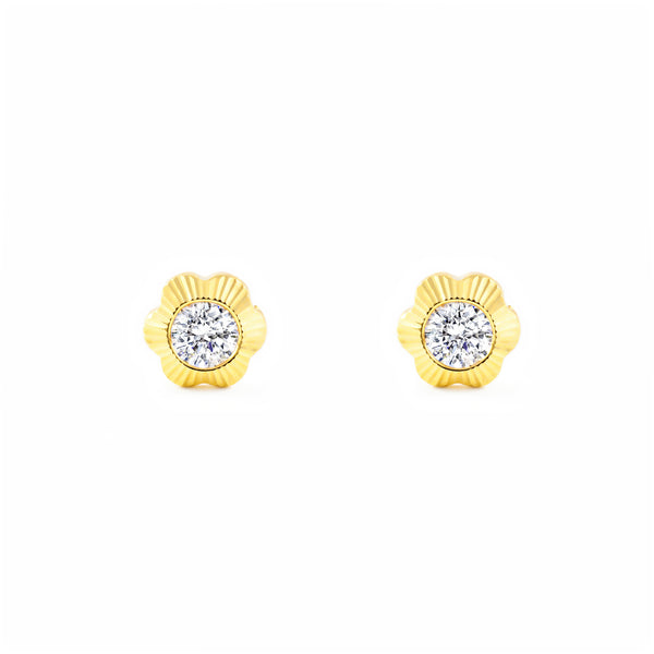 Orecchini ragazza fiore margherita Zircone Oro Giallo 18K