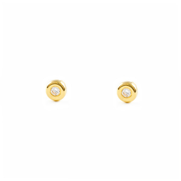 Orecchini bambini ragazza Rotondo Zircone Oro Giallo 18K