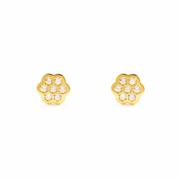 Orecchini ragazza fiore margherita Zircone Oro Giallo 18K