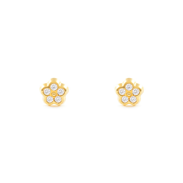 Orecchini ragazza fiore margherita Zircone Oro Giallo 18K