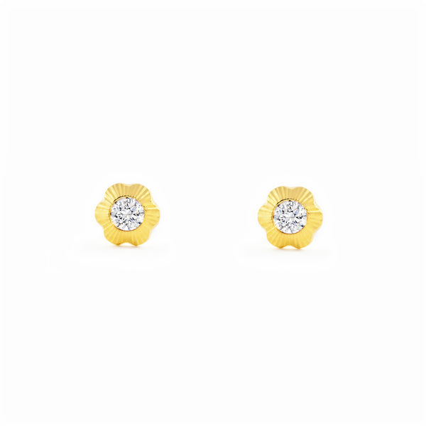 Orecchini ragazza fiore margherita Zircone Oro Giallo 18K