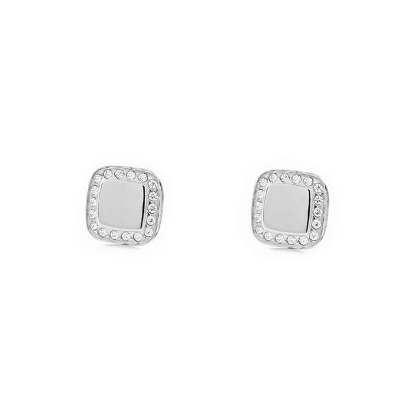 Orecchini ragazza donna Quadrato Zircone Oro Bianco 9K