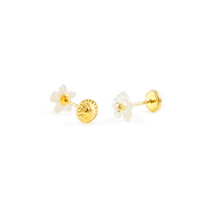 Pendientes bebe o Niña Flor Nacar 5 Petalos Circonita