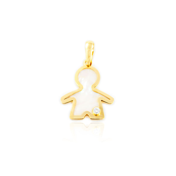 Pendente ciondolo brillante Madreperla Bambino Zircone Oro Giallo 18K