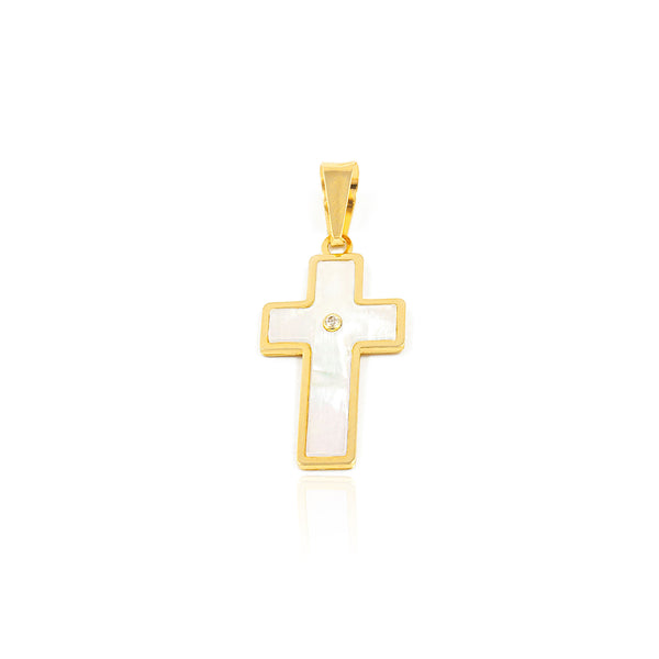 Croce religiosa pendente Madreperla 18x12 mm Oro Giallo 18K Brillante