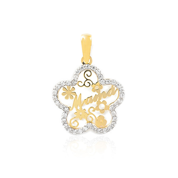 Pendente ciondolo brillante Fiore Zircone Bicolore 18K