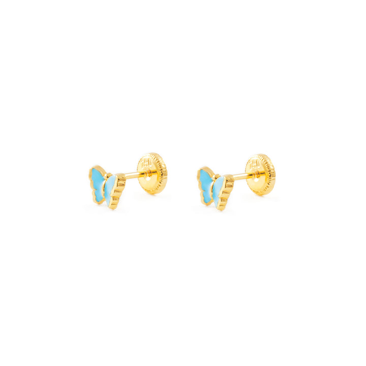 Pendientes Bebe o Niña Oro Mariposa Esmaltada Azul