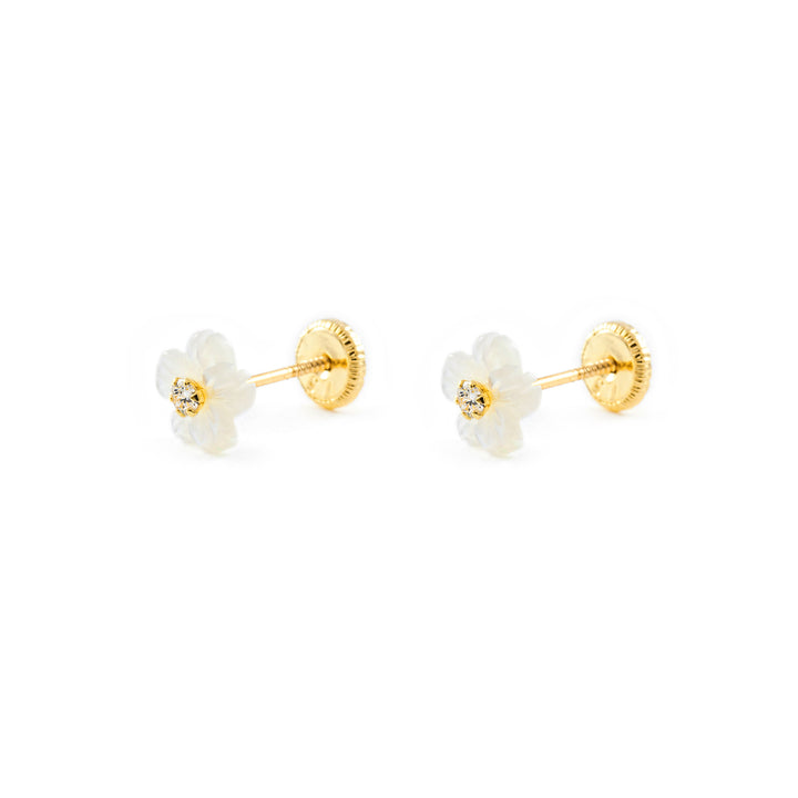 Pendientes bebe o Niña Flor Nacar 5 Petalos Circonita