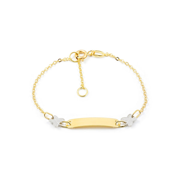 Bracciale ragazza Oro Bicolore 18K Personalizzata Schiava Farfalla Brillante 14 cm