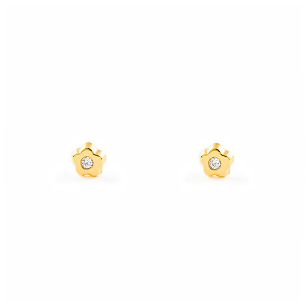 Orecchini bambini fiore margherita Zircone Oro Giallo 18K