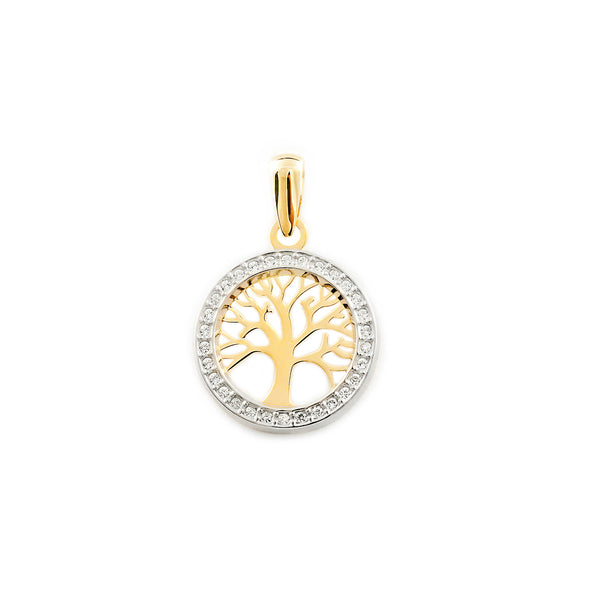 Pendente ciondolo brillante Albero della Vita Zircone Bicolore 9K