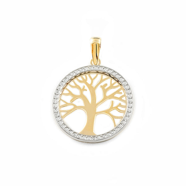 Pendente ciondolo brillante Albero della Vita Zircone Bicolore 9K