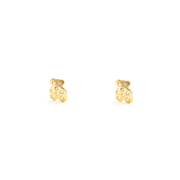 Orecchini bambini ragazza Orso Zircone Oro Giallo 18K