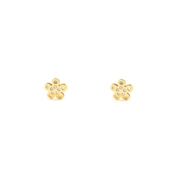 Orecchini bambini ragazza Fiore Zircone Oro Giallo 18K