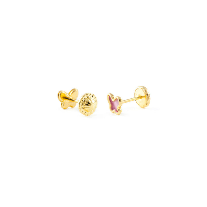 Pendientes Oro Bebe o Niña Mariposa esmalte rosa (9kts)