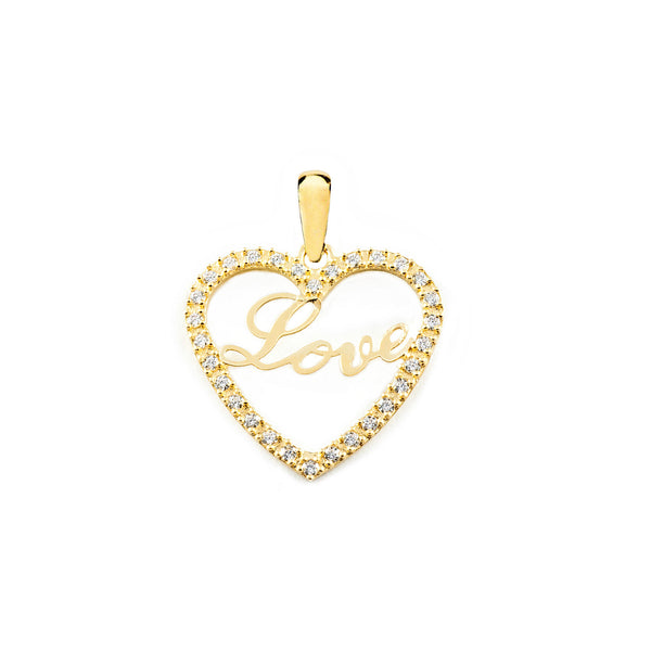 Pendente ciondolo brillante Cuore Zircone Oro Giallo 9K