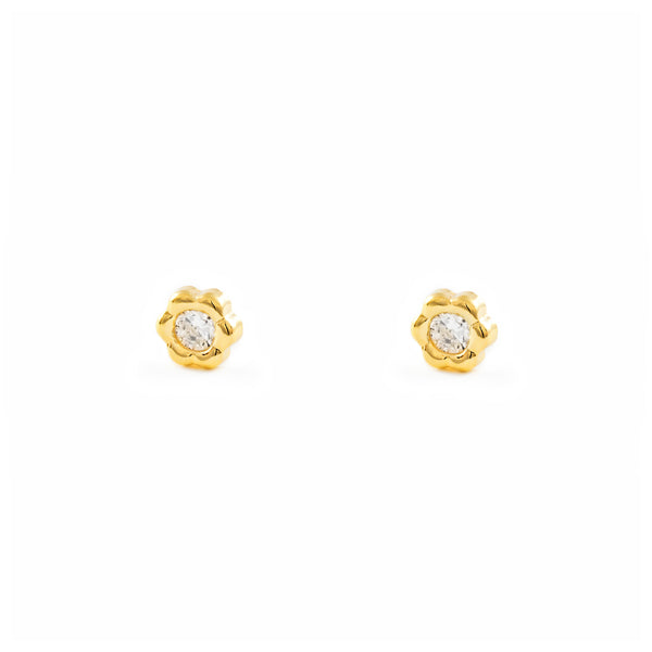 Orecchini ragazza fiore margherita Zircone Oro Giallo 18K