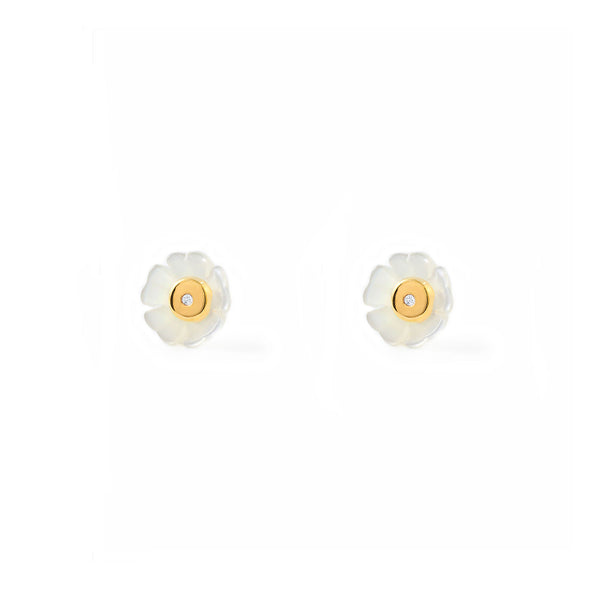 Orecchini ragazza Madreperla Fiore Zircone Oro Giallo 9K